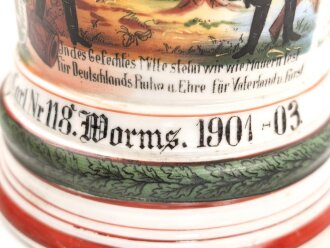 Hessen, Reservistenkrug eines Angehörigen im "Infanterie  Regiment Nr. 118 Worms 1901-03" Gebrauchs- und Altersspuren, an sich aber guter Gesamtzustand, ungereinigt