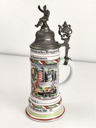 Hessen, Reservistenkrug eines Angehörigen im "Infanterie  Regiment Nr. 168 Butzbach" Guter Gesamtzustand mit leichten Gebrauchs- und Altersspuren,  ungereinigt