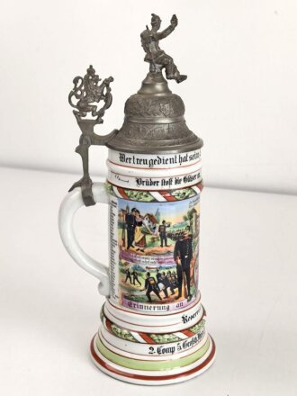 Hessen, Reservistenkrug eines Angehörigen im "Infanterie  Regiment Nr. 168 Butzbach" Guter Gesamtzustand mit leichten Gebrauchs- und Altersspuren,  ungereinigt