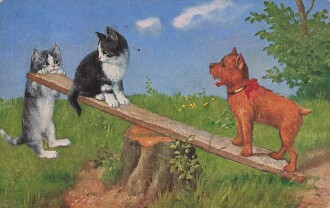 Ansichtskarte "Katzen und Hund"