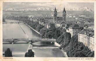 Ansichtskarte "München - Isarpartie mit Gebirge"