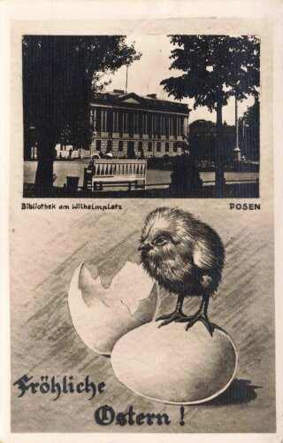 Ansichtskarte "Fröhliche Ostern Bibliothek Posen"