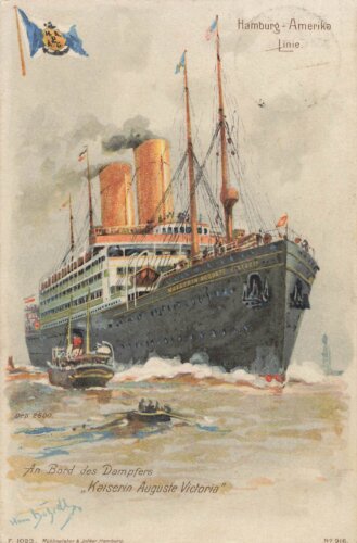 Ansichtskarte "Hamburg Amerika Linie An Bord des Dampfers Kaiserin Auguste Victoria"
