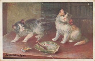 Ansichtskarte "Gefährliches Spiel!"Katzen
