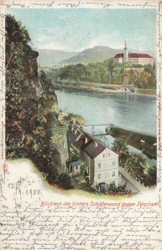 Ansichtskarte "Blick von der hintern Schäferwand gegen Tetschen"