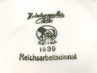 Reichsarbeitsdienst, Kantinenporzellan große Kaffeetasse, Hersteller Hutschenreuther Selb Bavaria 1939, Gesamthöhe 10cm und Durchmesser 10,5cm, gebraucht