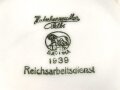 Reichsarbeitsdienst, Kantinenporzellan große Kaffeetasse, Hersteller Hutschenreuther Selb Bavaria 1939, Gesamthöhe 10cm und Durchmesser 10,5cm, gebraucht