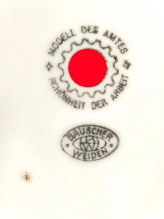 Deutsche Arbeitsfront, Kantinenporzellan kleiner Teller, Hersteller Bauscher Weiden 1938, Durchmesser 19cm, gebraucht