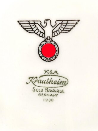 Heer, Kantinenporzellan Teller, Hersteller K&A Krautheim Selb Bavaria Germany 1938, Durchmesser 23cm, gebraucht