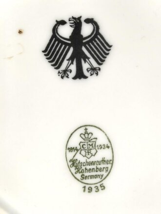 Reichswehr, Kantinenporzellan kleine, eckige Schale, Kantenlänge 21cm, Hersteller CM Hutschenreuther Hohenberg Germany 1935. Gebraucht