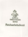 Reichsarbeitsdienst, Kantinenporzellan kleine, eckige Schale, Kantenlänge 21cm, Hersteller Bavaria Tirschenreuth 1940. Gebraucht