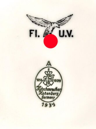Luftwaffe, Kantinenporzellan tiefe Schale, Durchmesser 21cm, Hersteller CM Hutschenreuther Hohenberg Germany 1939. Gebraucht