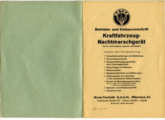 Notek " Betriebs- und Einbauvorschrift Kraftfahrzeug Nachtmarschgerät", 16 Seiten, komplett, selten