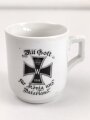 1.Weltkrieg, Porzellantasse mit Motiv "Mit Gott für König und Vaterland" Höhe etwa 7,5cm