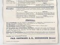 Merkblatt der Verbandstoff Fabriken Paul Hartmann Heidenheim " Die Kampfstoffe" DIN A5, Druckvermerk von 1939