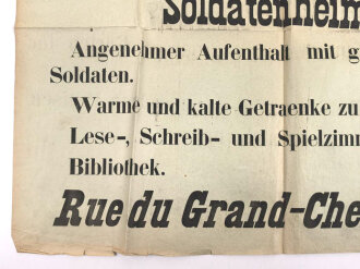 1. Weltkrieg Wandanschlag "Deutsches Heim Soldatenheim II. - Roubaix, Frankreich" Maße 56 x 45,5cm, zusammen gefaltet, 1930