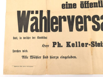 Wandanschlag für eine Wählerversammlung zur Reichstagswahl, Maße 65 x 48cm, zusammen gefaltet