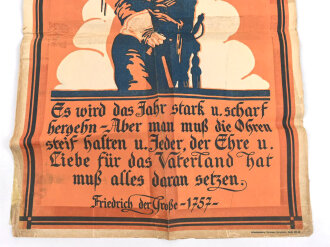 Plakat mit Sinnspruch  "Friedrich der Große 1757" Maße 51 x 75cm, zusammen gefaltet, Rückseite mit Klebeband verstärkt