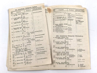 "Adressen Verzeichnis der Militär Kantinen Deutschlands" datiert 1913, DIN A6, stark gebraucht,Umschlage lose