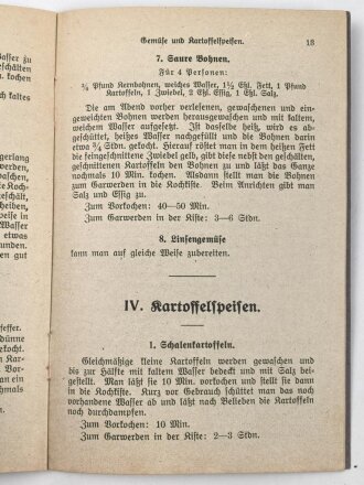 "Kriegs Kochregeln für die Benutzung der Kochkiste" datiert 1918, unter DIN A5