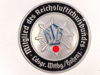 Türplakette " Mitglied des Reichsluftschutzbundes Landesgruppe Württemberg / Hohenz." Sehr guter Zustand