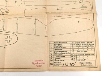 III.Reich, Modellbaubogen Henschel Aufklärer HS126. Guter Zustand, Maße 34 x 54cm