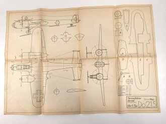 III.Reich, Modellbaubogen Fernaufklärer Dornier Do215. Guter Zustand, Maße 48 x 68cm
