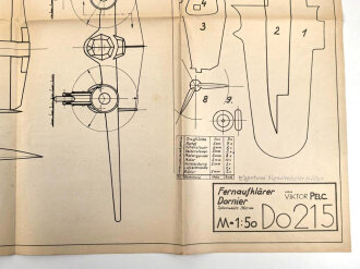 III.Reich, Modellbaubogen Fernaufklärer Dornier Do215. Guter Zustand, Maße 48 x 68cm
