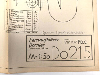 III.Reich, Modellbaubogen Fernaufklärer Dornier Do215. Guter Zustand, Maße 48 x 68cm