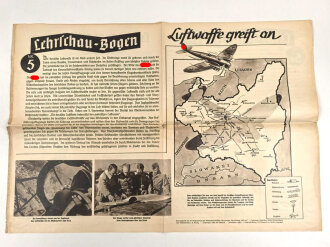 III.Reich, Lehrschau Bogen Nr. 5 " Luftwaffe greift an" Guter Zustand, Maße 42 x 61cm