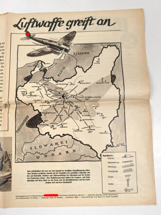 III.Reich, Lehrschau Bogen Nr. 5 " Luftwaffe greift an" Guter Zustand, Maße 42 x 61cm