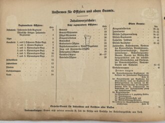 "Die Feldgraue Friedens- und Kriegs Bekleidung der k. Bayerischen Armee" 74 Seiten, stark gebraucht, DIN A4, die ersten Seiten und das Titelblatt mit Loch