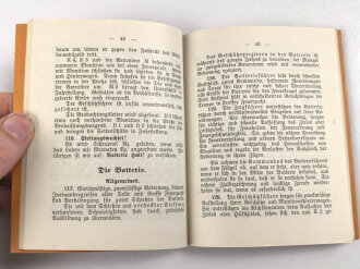 "Geschützexerzieren, Munitionsersatz, Fernsprecher, Richtkreis" datiert 1914, 115 Seiten, DIN A6