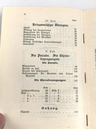 D.V.E.Nr. 256 "Exerzier Reglement für den Train" datiert 1907, 125 Seiten, DIN A6