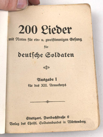 "Liederbuch für das XIII. Armeekorps" 235 Seiten, DIN A6