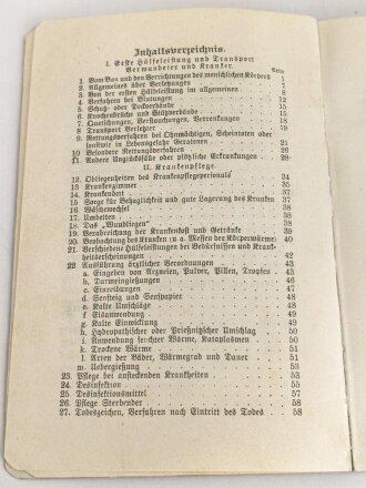 "Grundzüge des Theoretischen Unterrichts der freiwilligen Sanitätskolonnen" datiert 1914, 59 Seiten, über DIN A6