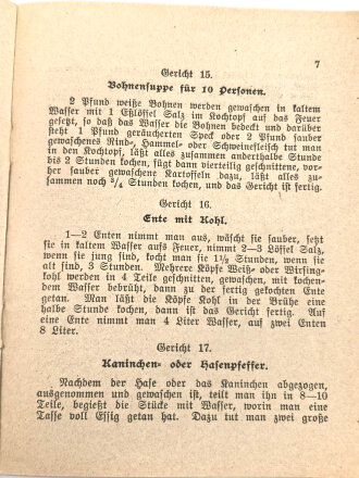"Kochrezepte für Feldküche und Schützengräben" datiert 1914, 8 Seiten, DIN A6