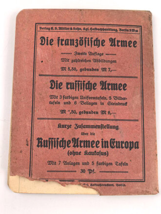 "Kurze Zusammenstellung über die Französische Armee" datiert 1914, 31 Seiten plus Tafeln, DIN A6