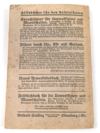 "Der Feldgraue - Leitfaden für den Dienstunterricht des Infanteristen" datiert 1916, 234 Seiten, DIN A5