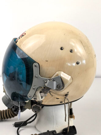 Russland, Pilotenhelm ZSH-5 aus den 1970iger Jahren. Erste Ausführung mit blauem Visier. Guter Gesamtzustand,