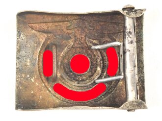 Waffen SS, Koppelschloss für Mannschaften. Nickelschloss von Overhoff & Cie Lüdenscheid. Leicht narbiger Bodenfund, der " U" Haken vermutlich neuzeitlich ergänzt