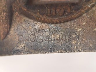 Waffen SS, Koppelschloss für Mannschaften. Nickelschloss von Overhoff & Cie Lüdenscheid. Leicht narbiger Bodenfund, der " U" Haken vermutlich neuzeitlich ergänzt