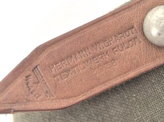 Tasche für ein Kochgeschirr der Wehrmacht. Datiert 1938. Nicht aus einem Tornister herausgetrennt, sondern exakt so verausgabt.