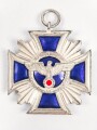 NSDAP Dienstauszeichnung in silber. Massive, dreiteilige Ausführung in sehr gutem Zustand, Band beiliegend