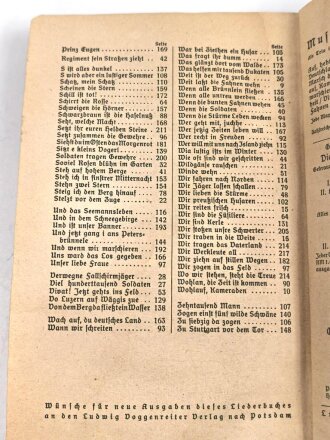 "Morgen marschieren wir - Liederbuch der deutschen Soldaten" datiert 1941, 219 Seiten, DIN A5