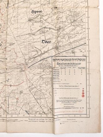 1. Weltkrieg "Artillerie-Zielkarte - Gruppe Ornes" 64 x 86cm, datiert 21.5.1918