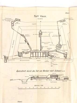 1. Weltkrieg "Kampfgelände um Fort Vaux in der Zeit vom März bis November 1916" 64 x 63cm