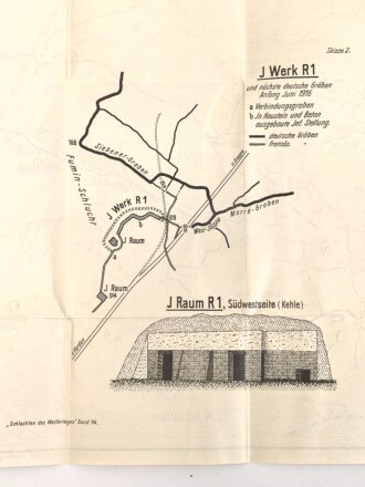 1. Weltkrieg "Kampfgelände um Fort Vaux in der Zeit vom März bis November 1916" 64 x 63cm
