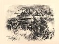 Dekorativer Druck aus der Zeit des zweiten Weltkrieges "Wichtige Medlung erreicht den Kommandeur eines Panzergrenadier-Regiments" Maße: 24,5 x 30,5 cm