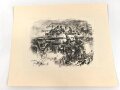 Dekorativer Druck aus der Zeit des zweiten Weltkrieges "Wichtige Medlung erreicht den Kommandeur eines Panzergrenadier-Regiments" Maße: 24,5 x 30,5 cm